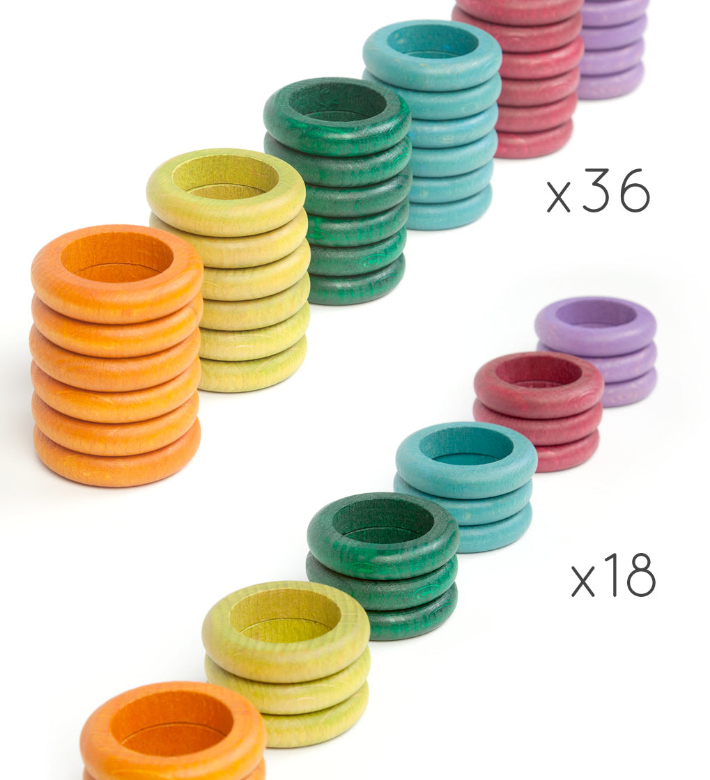 Grapat Loose Parts Earth Tone Wooden Rings 6 Colours Supplementary Set, in 36 piece sets and 18 piece sets