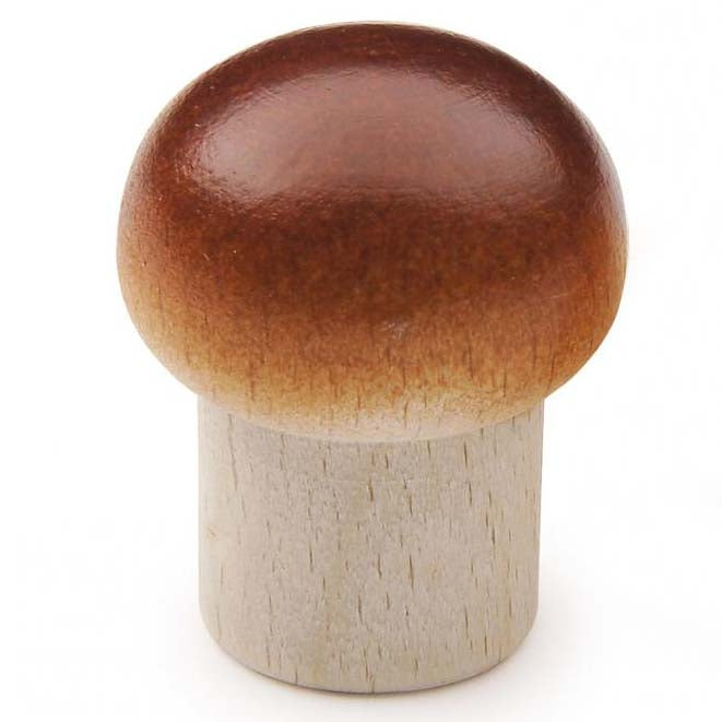 Erzi Mushroom Wooden Play Food with a chestnut brown cap on a white background.