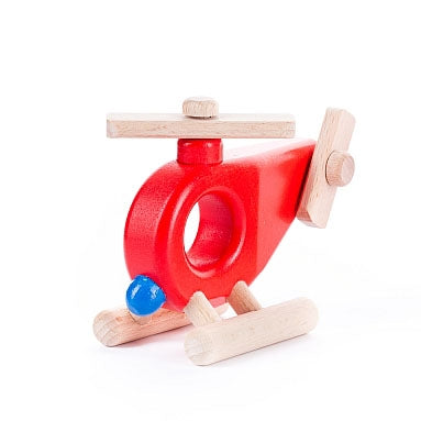 Bajo plastic-free wooden helicopter toy on a white background