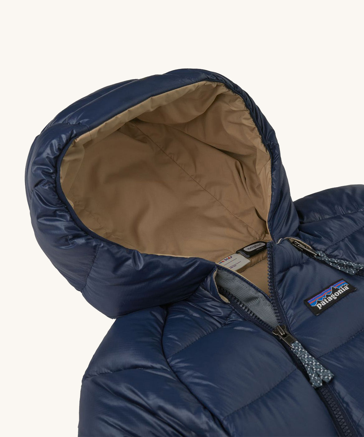 The hood and detail of the snowsuit