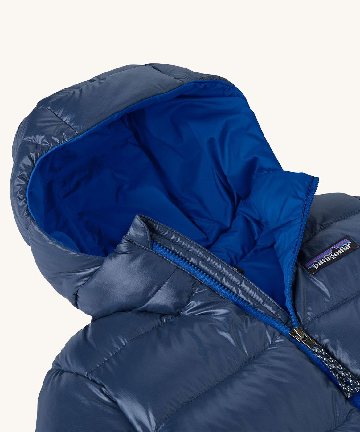 The hood and detailing of the Patagonia down jacket