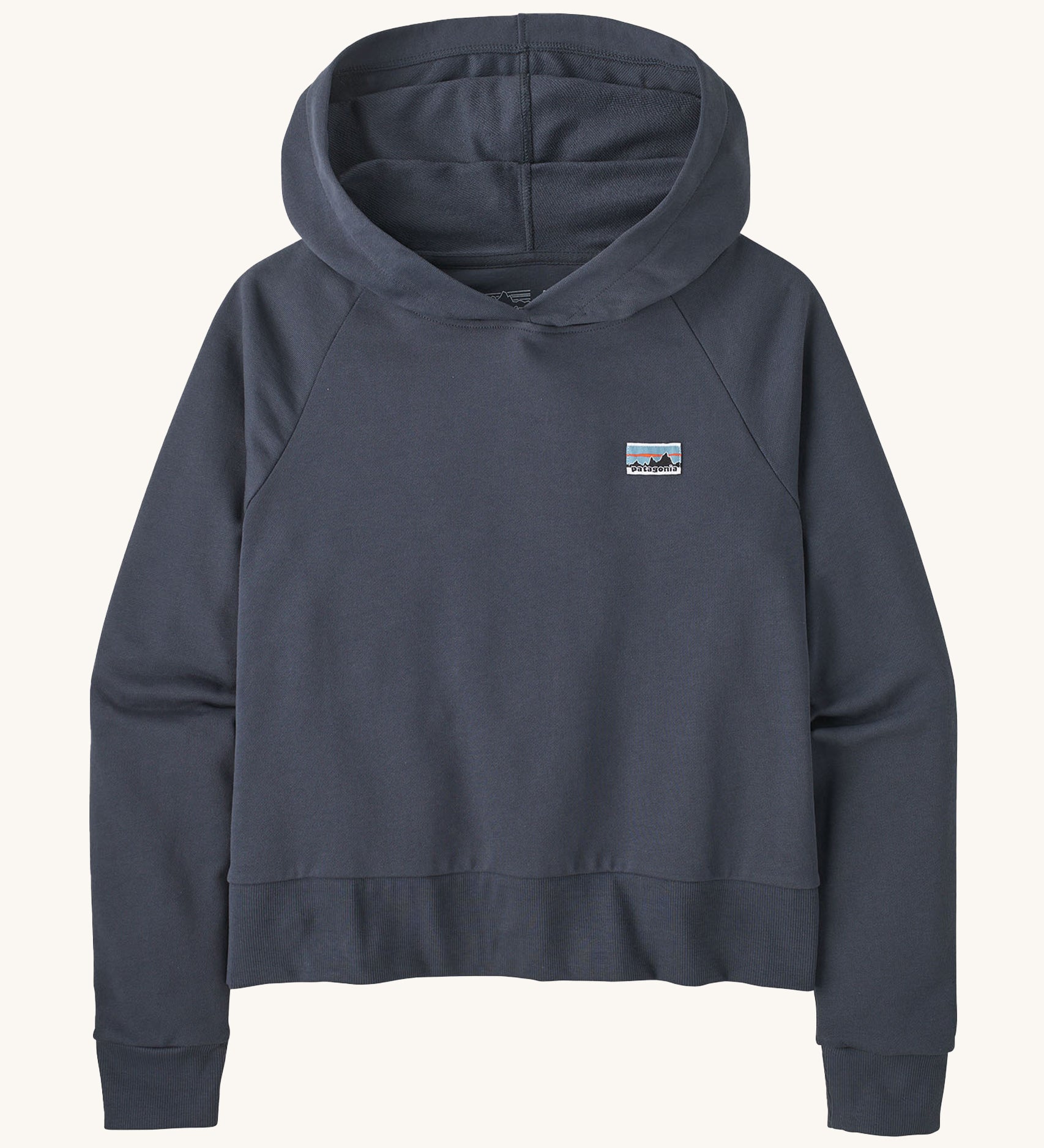 Patagonia Women's Regenerative Essential Hoody - Smolder Blue. A navy blue hoody with a small Patagonia logo on the chest