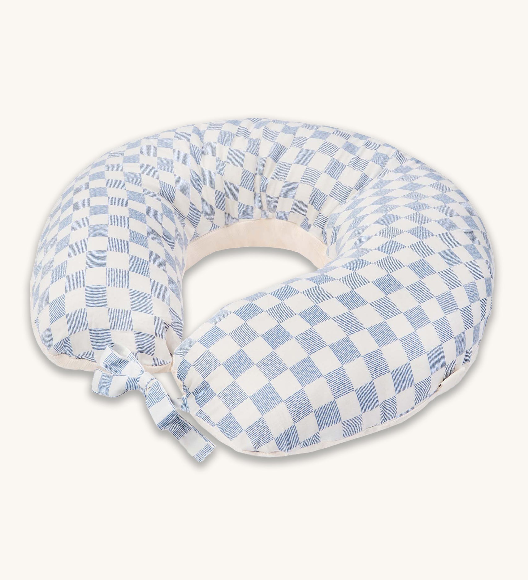 Avery Row Nursing Pillow - Waves, a seaside blue checkerboard pattern on a white background.