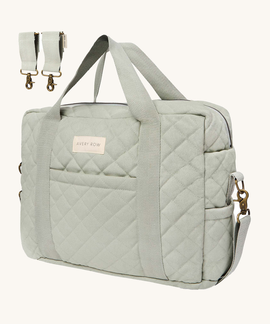 Avery Row Nappy Changing Bag - Sage with sage pram clips