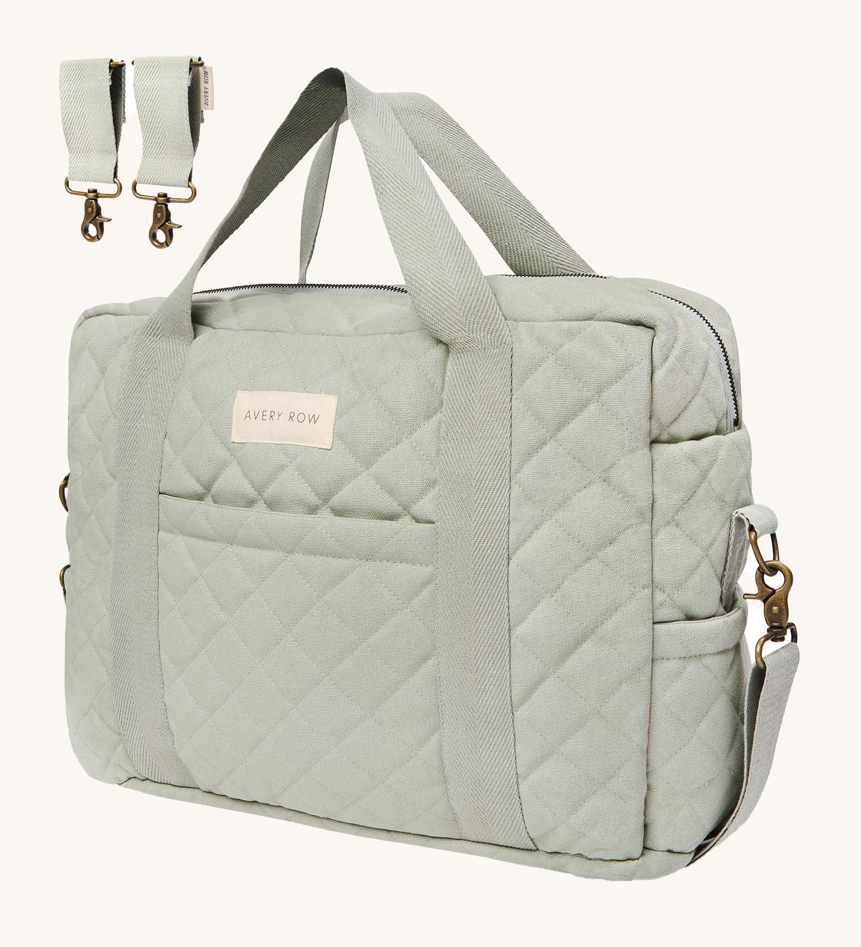 Avery Row Nappy Changing Bag - Sage with sage pram clips