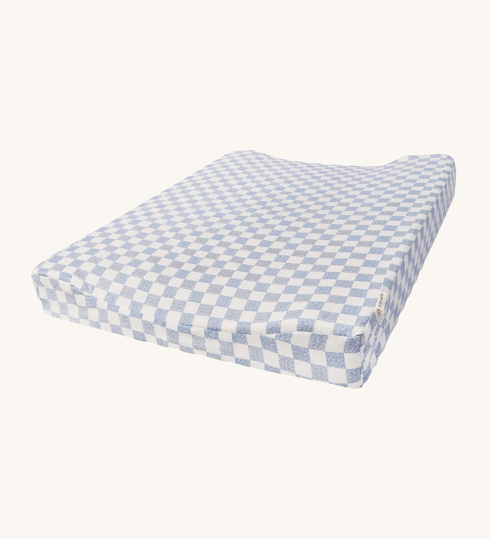 Avery Row Baby Changing Mat Cushion - Waves, in a blue and white check print