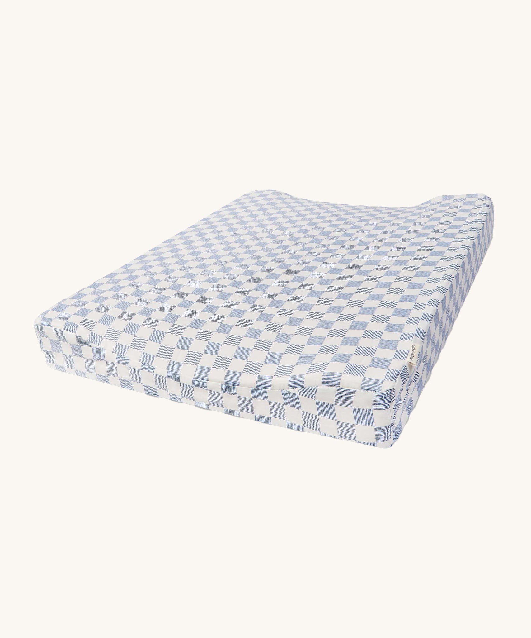 Avery Row Baby Changing Mat Cushion - Waves, in a blue and white check print