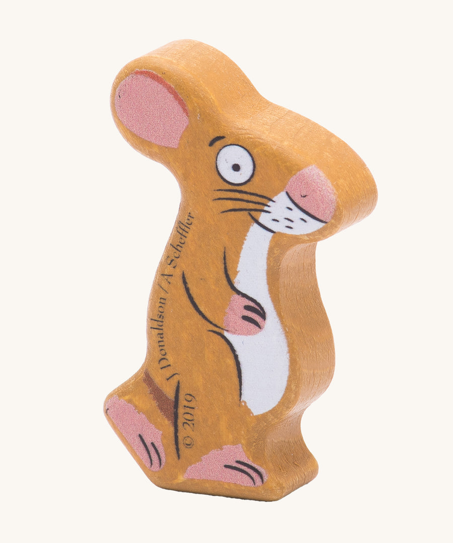 Bajo handmade wooden Gruffalo mouse figure on a cream background