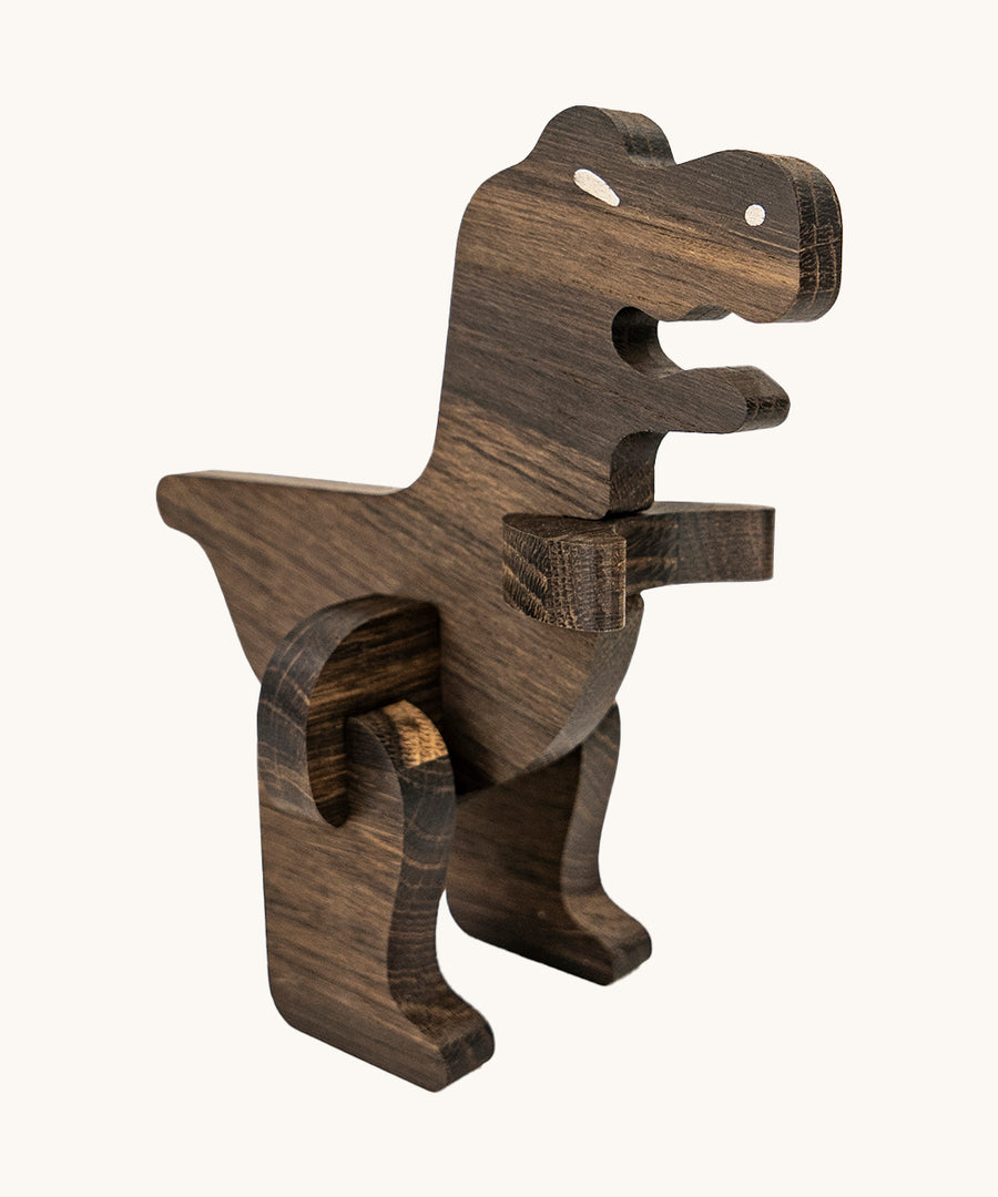 The Bajo Puzzle & Sorter - Black Oak T-Rex stood up on a cream background