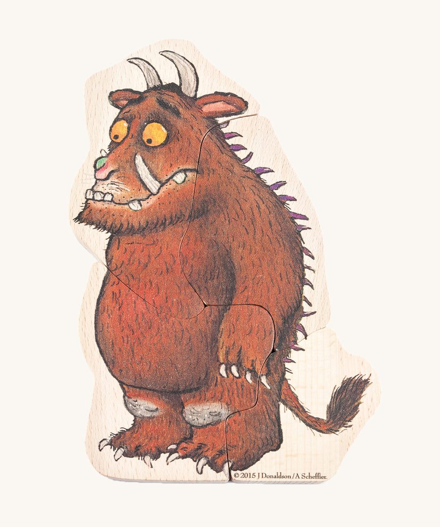 A lovely Gruffalo illustration from the Bajo Gruffalo Character Puzzle pieces, on a cream background