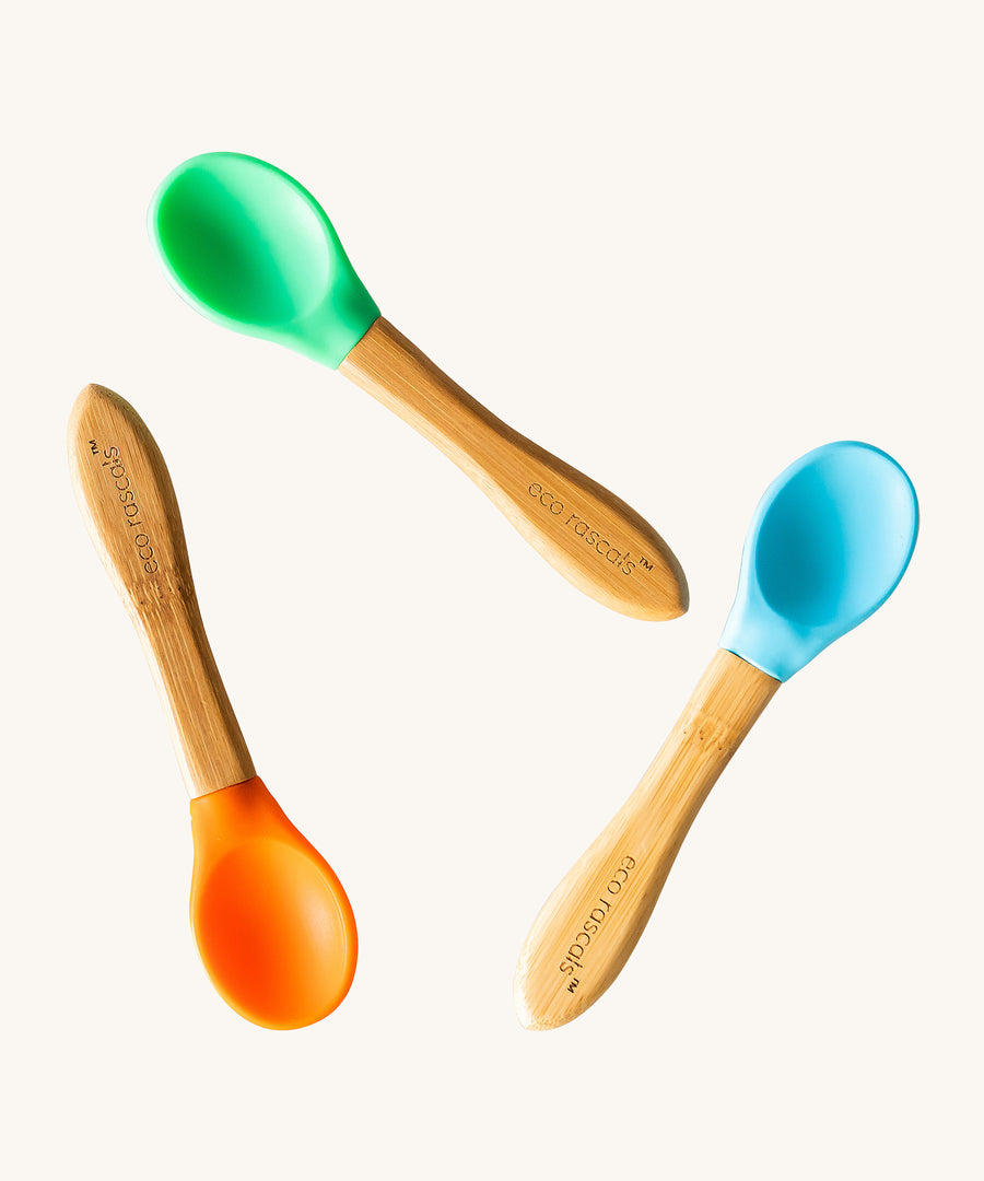 Eco Rascals Baby Spoons - 3 Pack in orange, green and blue. 