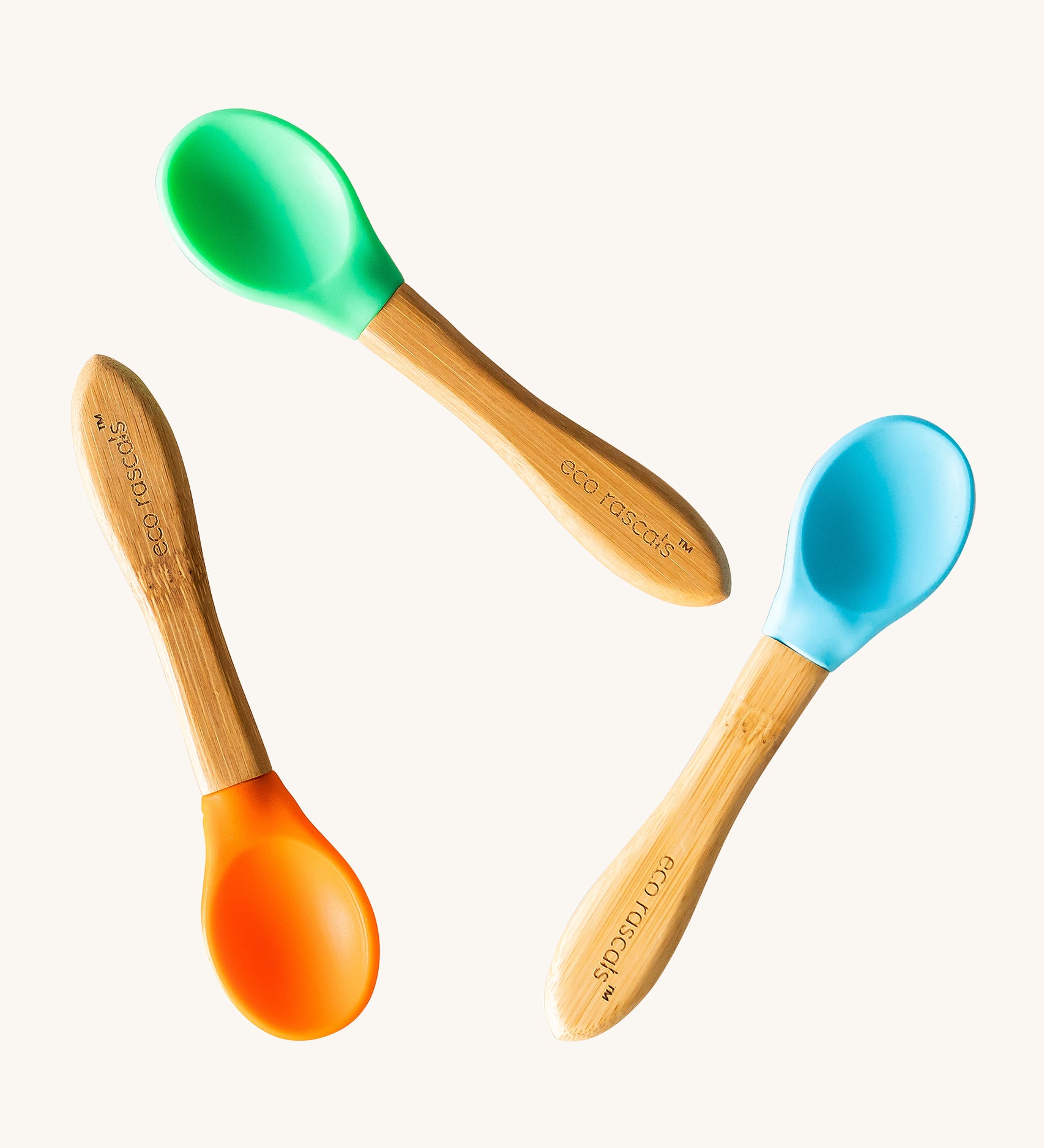 Eco Rascals Baby Spoons - 3 Pack in orange, green and blue. 