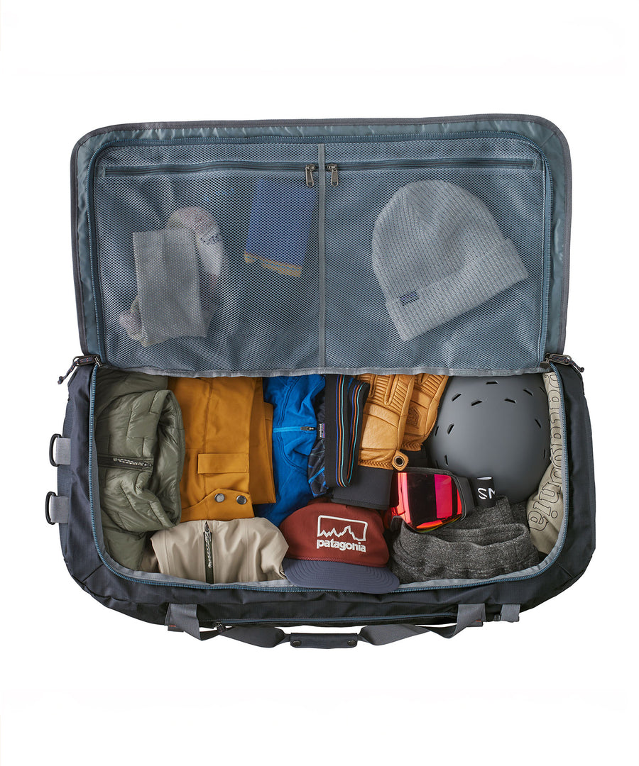 The Patagonia Black Hole Duffel 100L filled with items to show how much can be carried