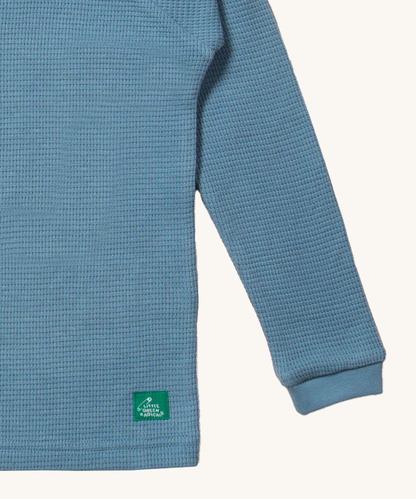 A closer look at the waffle texture fabric of the LGR Long Sleeve Waffle Top - Dreamy Blue