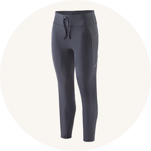 Patagonia blue leggings on cream background to represent women's bottoms and leggings at Babipur.