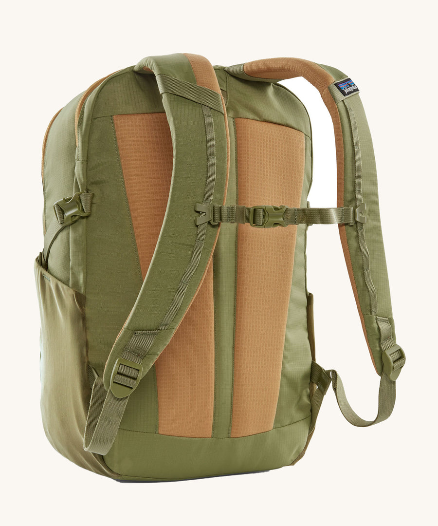 The back of the Patagonia Refugio Day Pack 26L Buckhorn Green showing the shoulder straps and chest strap