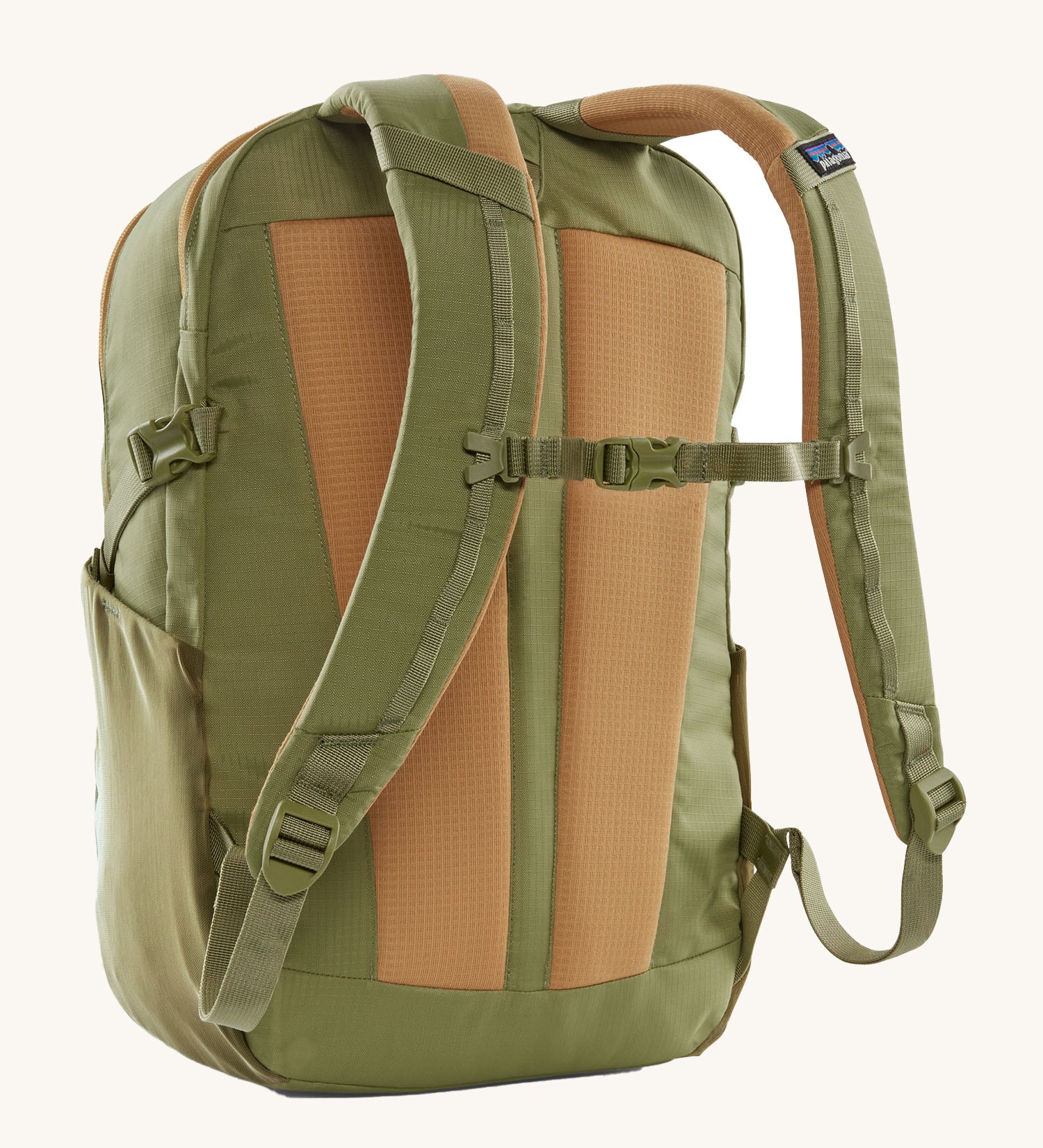 The back of the Patagonia Refugio Day Pack 26L Buckhorn Green showing the shoulder straps and chest strap