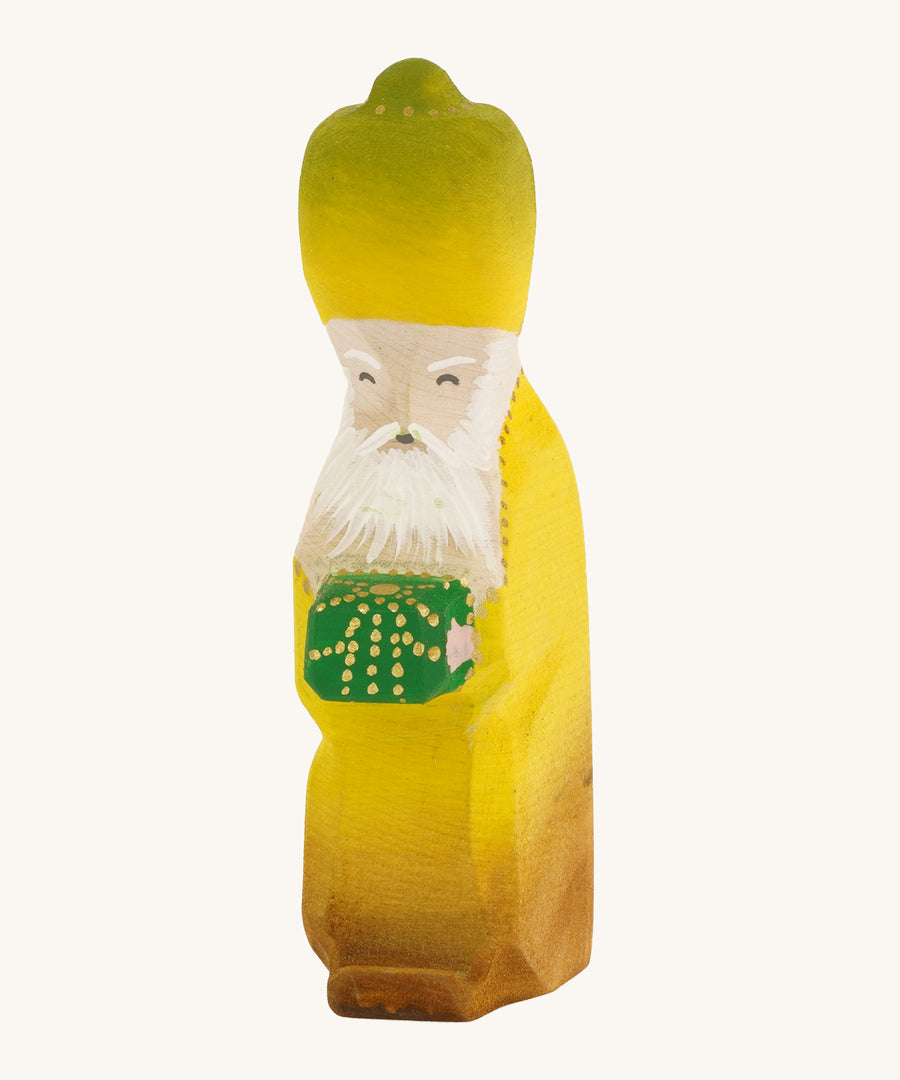 Bumbu wooden Balthazar three kings figure pictured on a plain background.