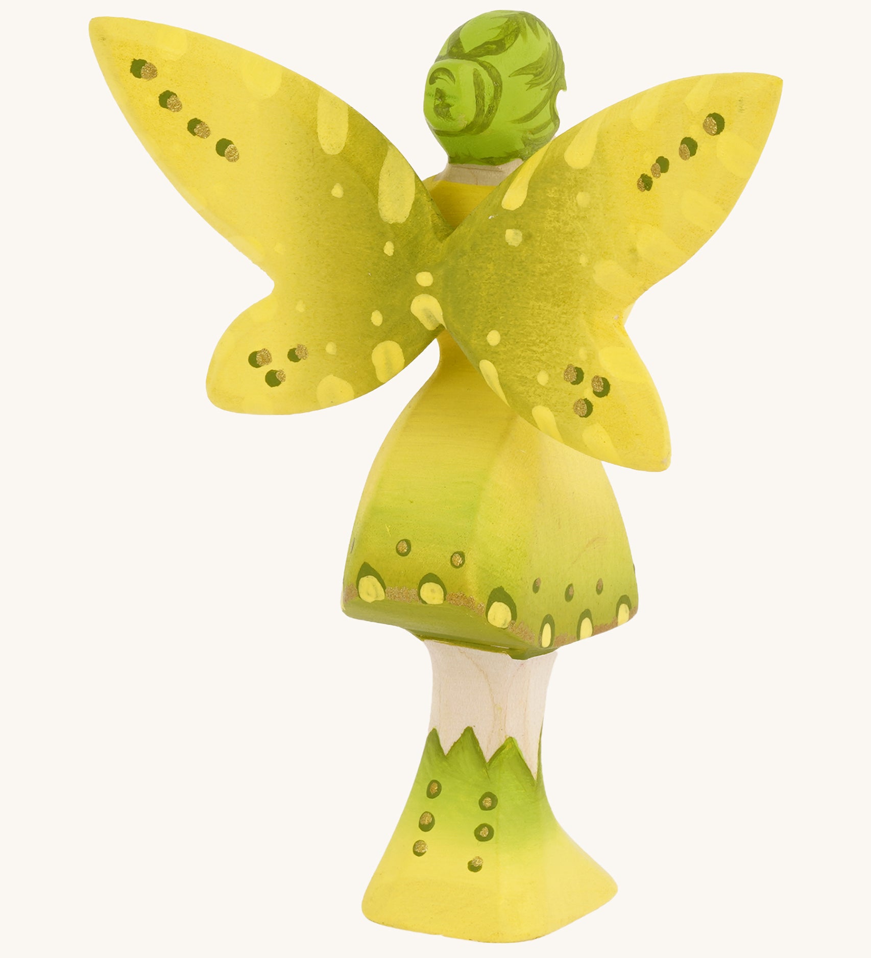 Bumbu Wooden Woodland Fairy on a plain background, showing the back of the fairy and the detail on it's wings.