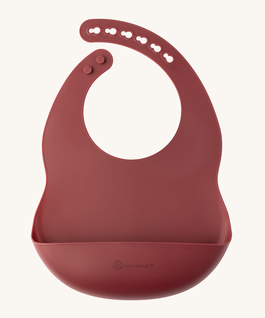 Eco Rascals Silicone Baby Bib in burgundy. 