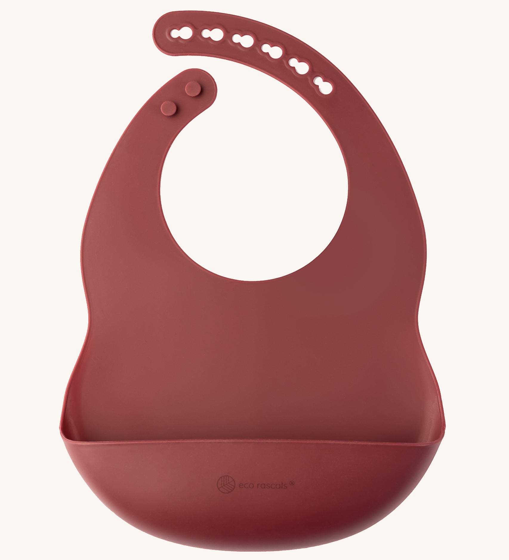 Eco Rascals Silicone Baby Bib in burgundy. 