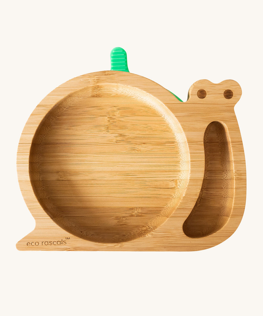 Eco Rascals Snail Bamboo Suction Plate with green suction base.