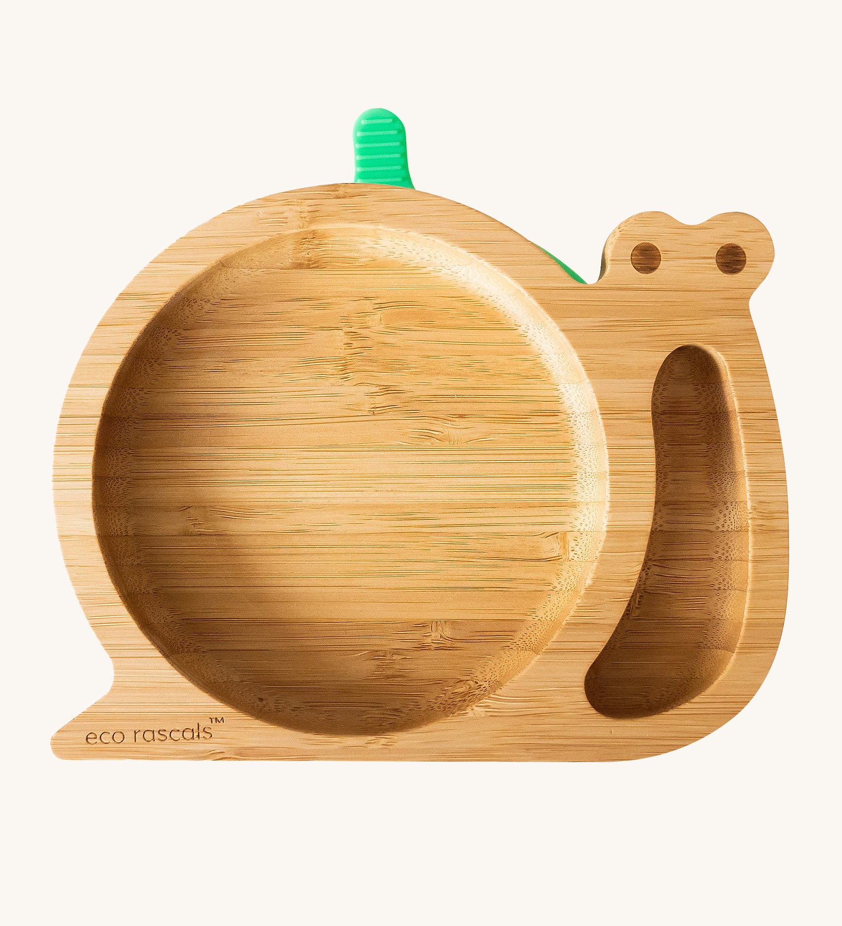 Eco Rascals Snail Bamboo Suction Plate with green suction base.