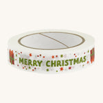 Merry Christmas paper tape on a cream background.