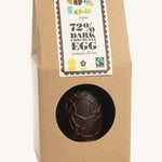 Cocoa Loco organic Fairtrade vegan dark chocolate Easter egg, hand-decorated with delicate swirls. Presented in eco-friendly brown paper packaging with a clear window