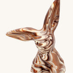 Cocoa Loco organic Fairtrade marbled chocolate rabbit, handmade in the UK from milk, dark, and white chocolate.