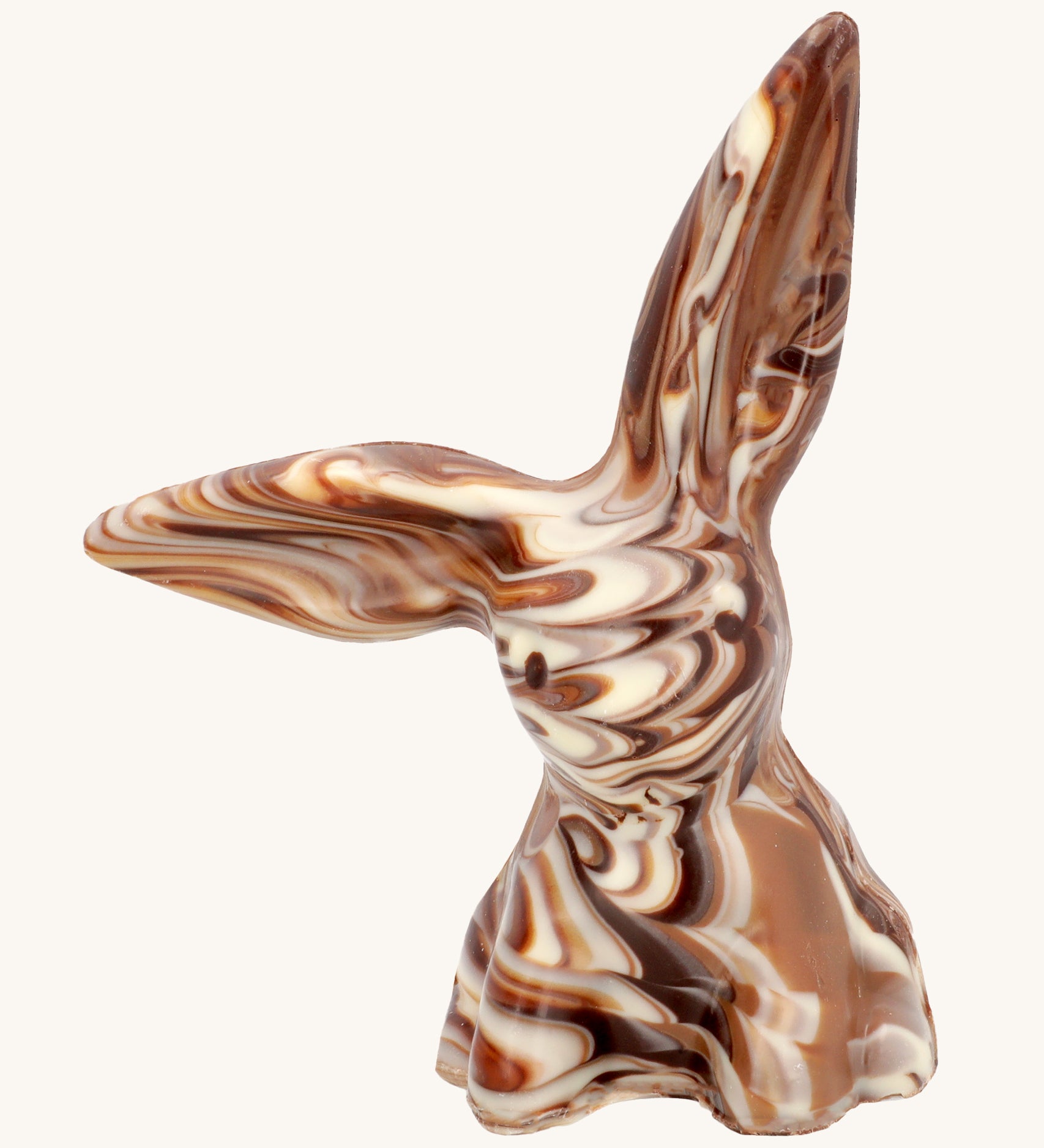 Cocoa Loco organic Fairtrade marbled chocolate rabbit, handmade in the UK from milk, dark, and white chocolate.