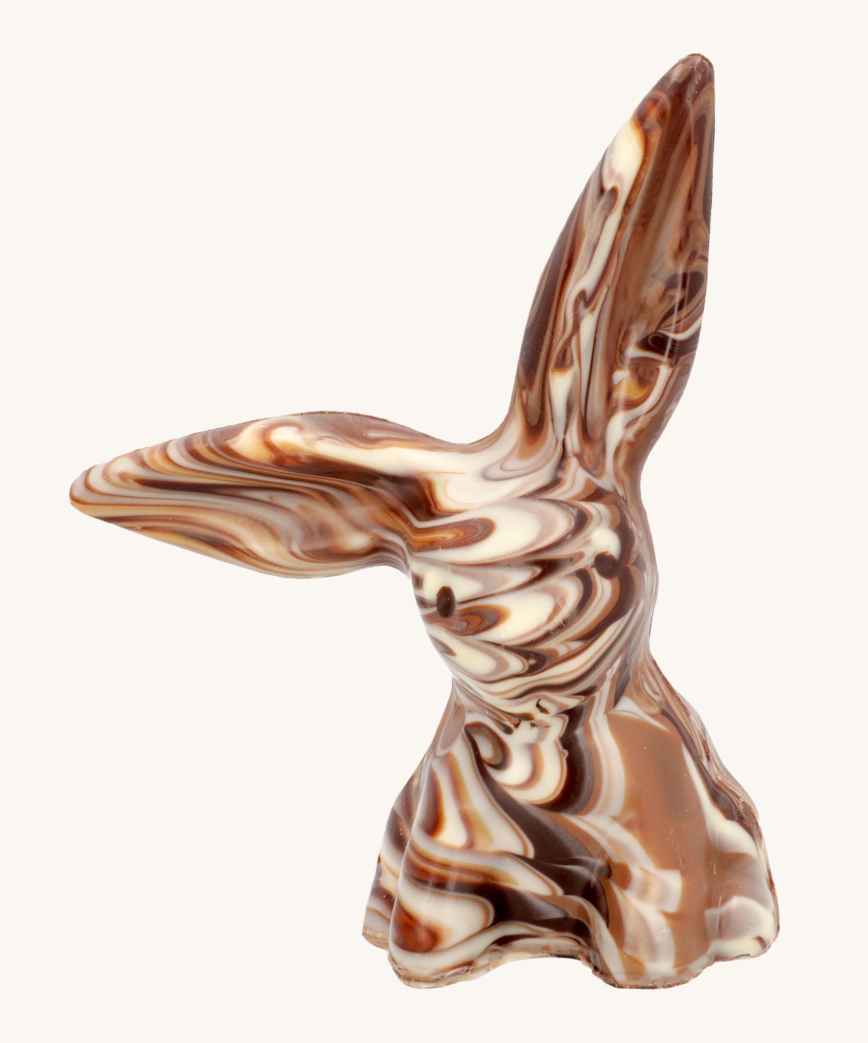 Cocoa Loco organic Fairtrade marbled chocolate rabbit, handmade in the UK from milk, dark, and white chocolate.