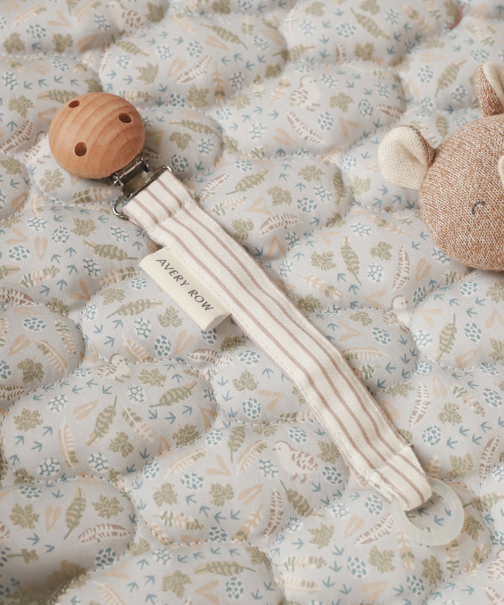 Avery Row Pacifier Holder - Stripe on Avery Row Nature Trail bedding