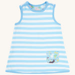 A closer look at the white and blue stripe side of the Piccalilly Country Friends Reversible Dress