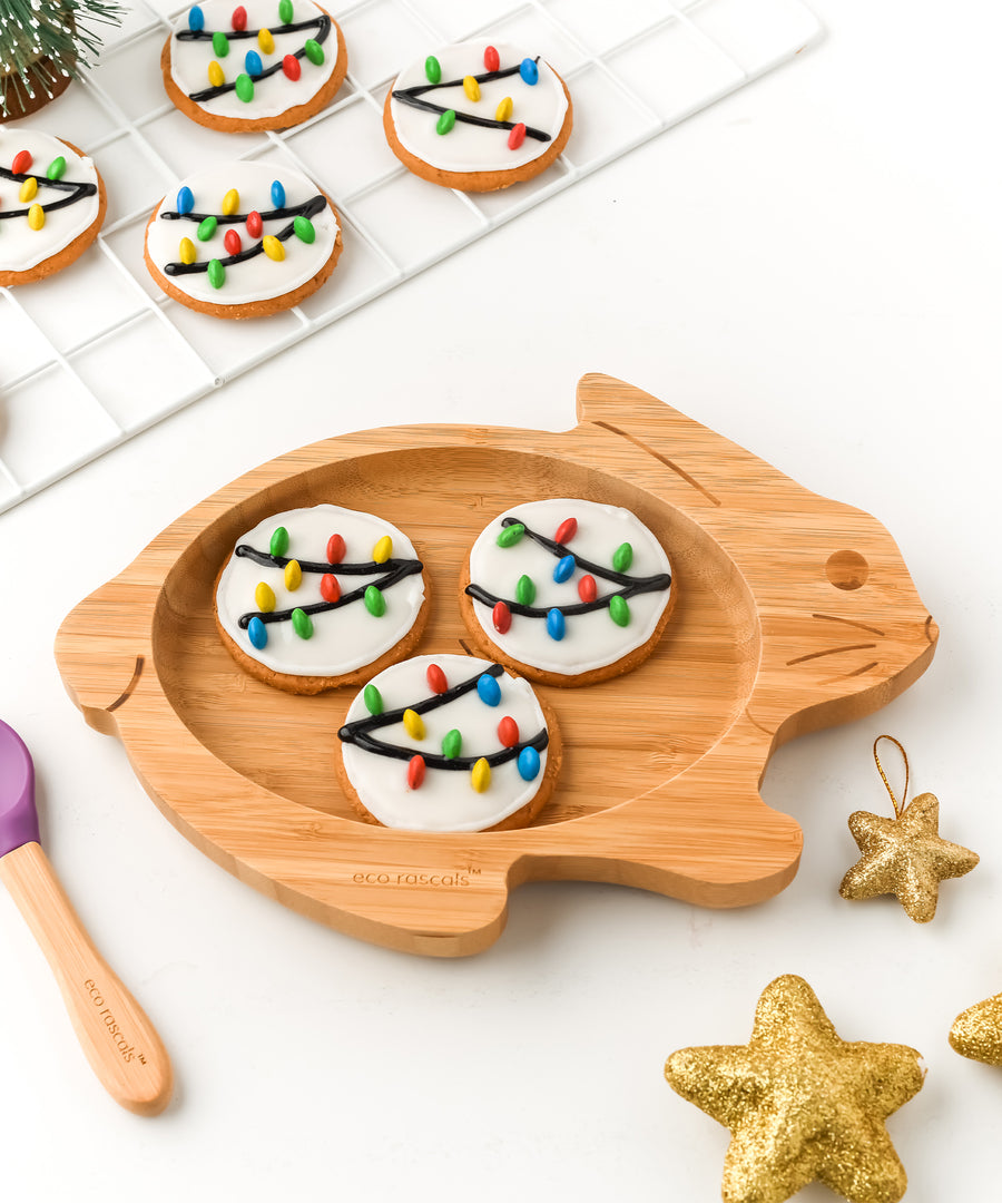 Eco Rascals Natural Bamboo Plate - Rabbit full of Christmas Cookies