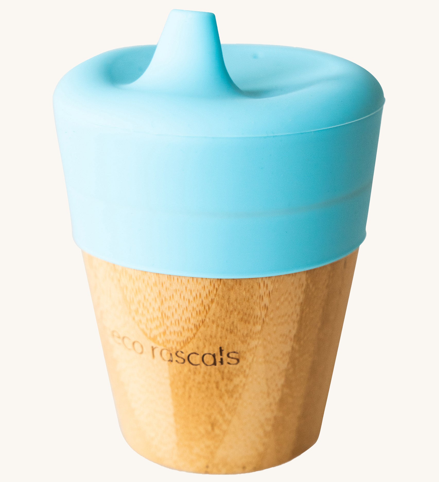 Eco Rascals Bamboo Sippy Cup with a blue sippy lid.