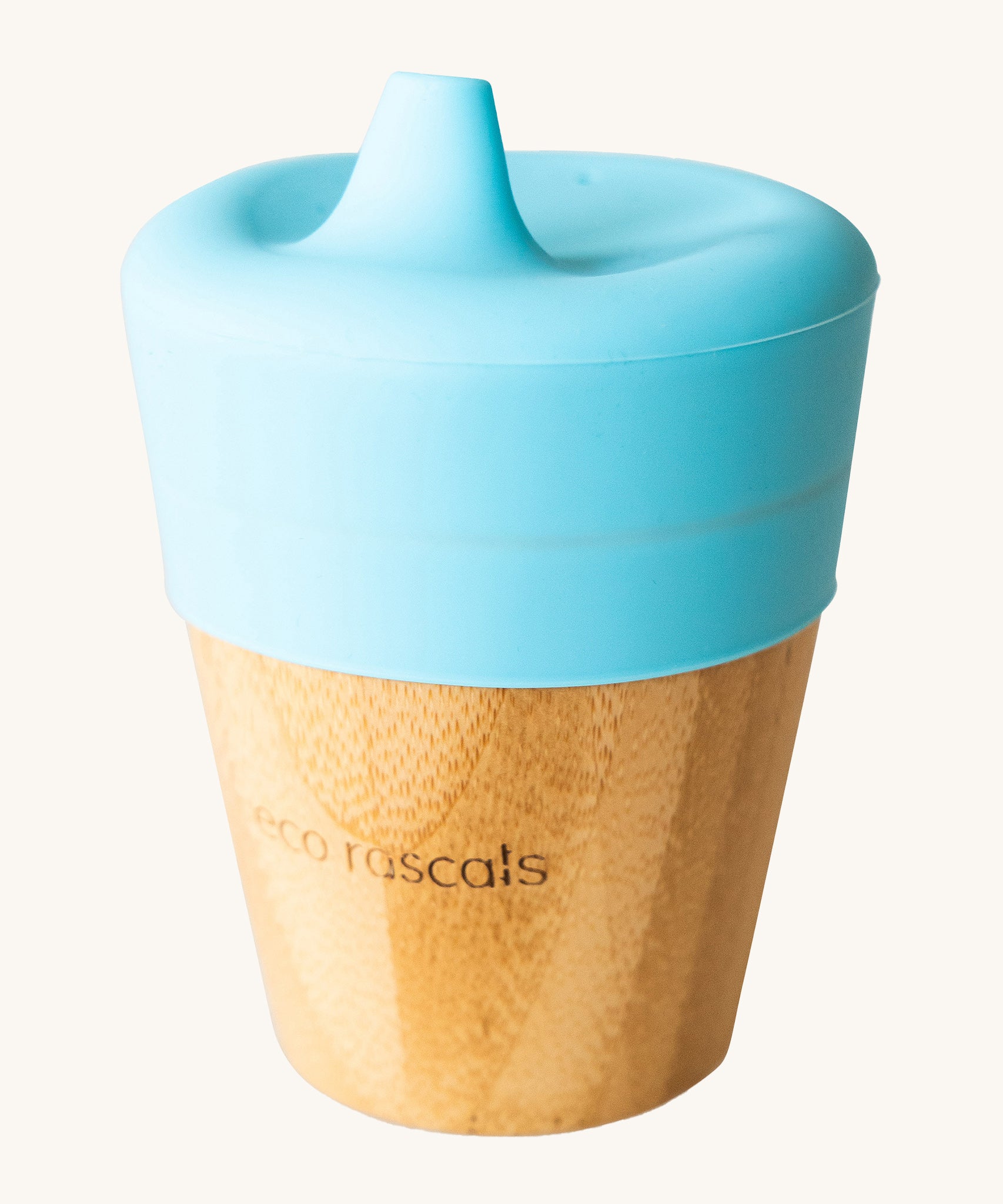 Eco Rascals Bamboo Sippy Cup with a blue sippy lid.