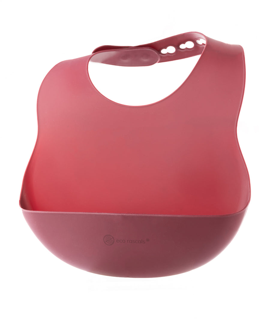 Eco Rascals Silicone Baby Bib in burgundy. 