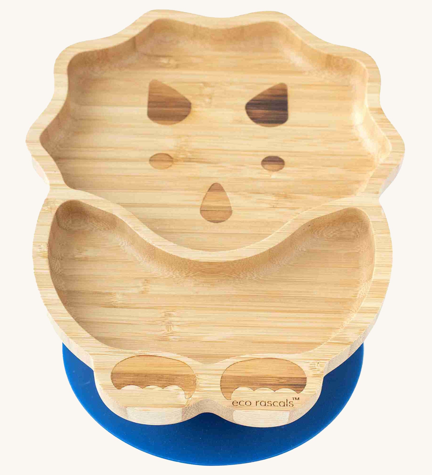 Eco Rascals Dinosaur Bamboo Suction Plate with a blue suction base.