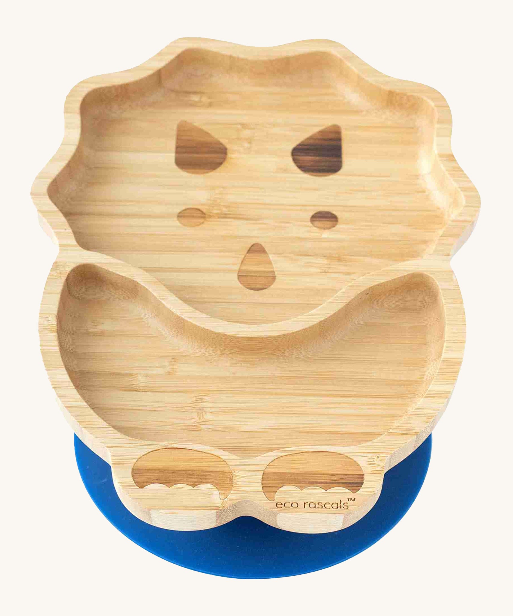 Eco Rascals Dinosaur Bamboo Suction Plate with a blue suction base.