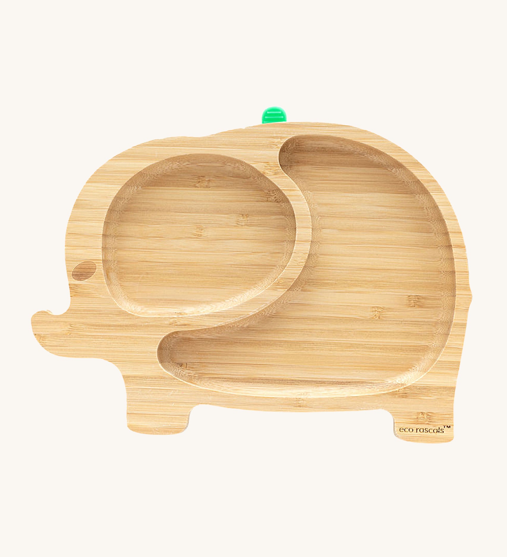 Eco Rascals Elephant Bamboo Suction Plate with green suction base. 