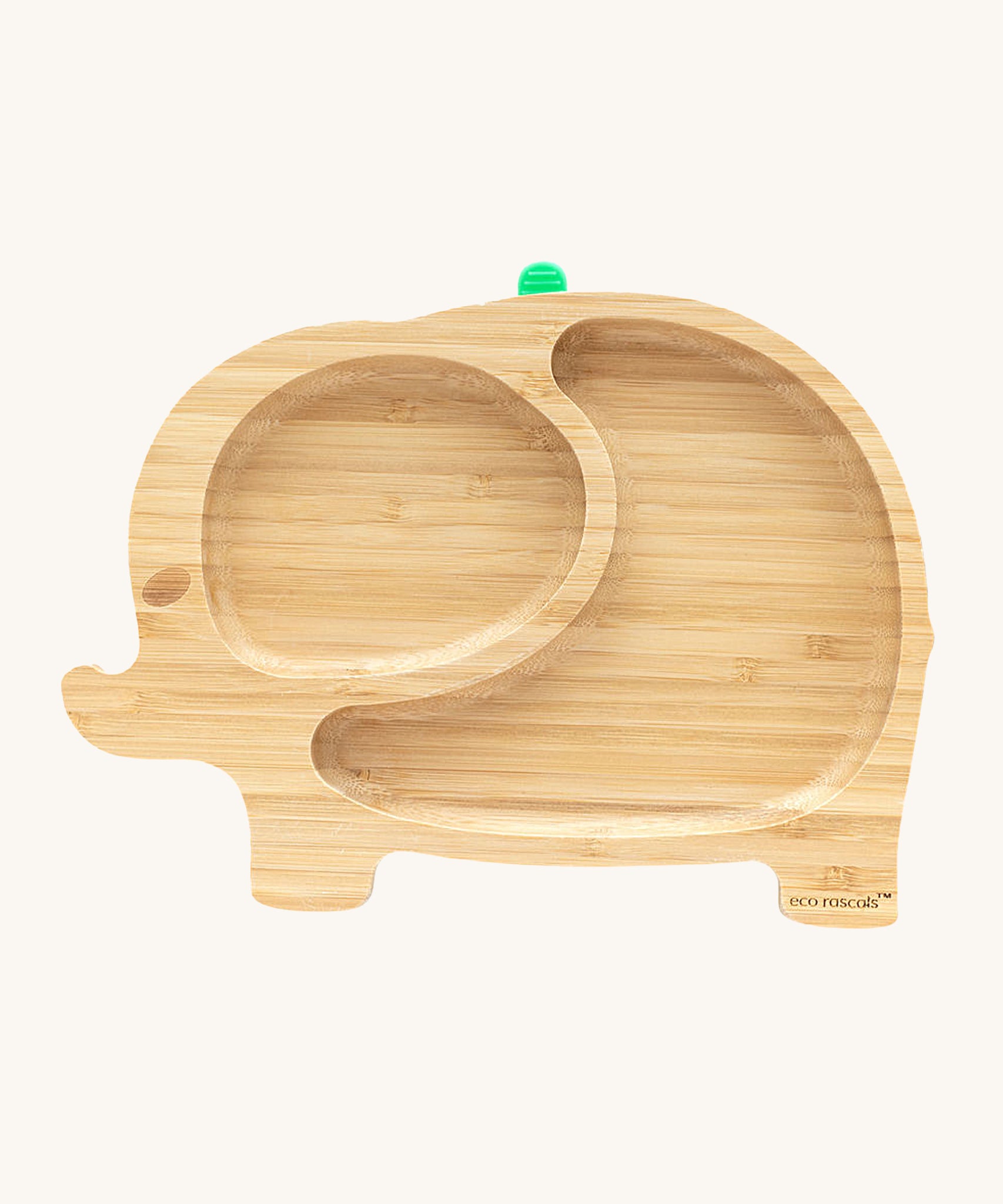 Eco Rascals Elephant Bamboo Suction Plate with green suction base. 