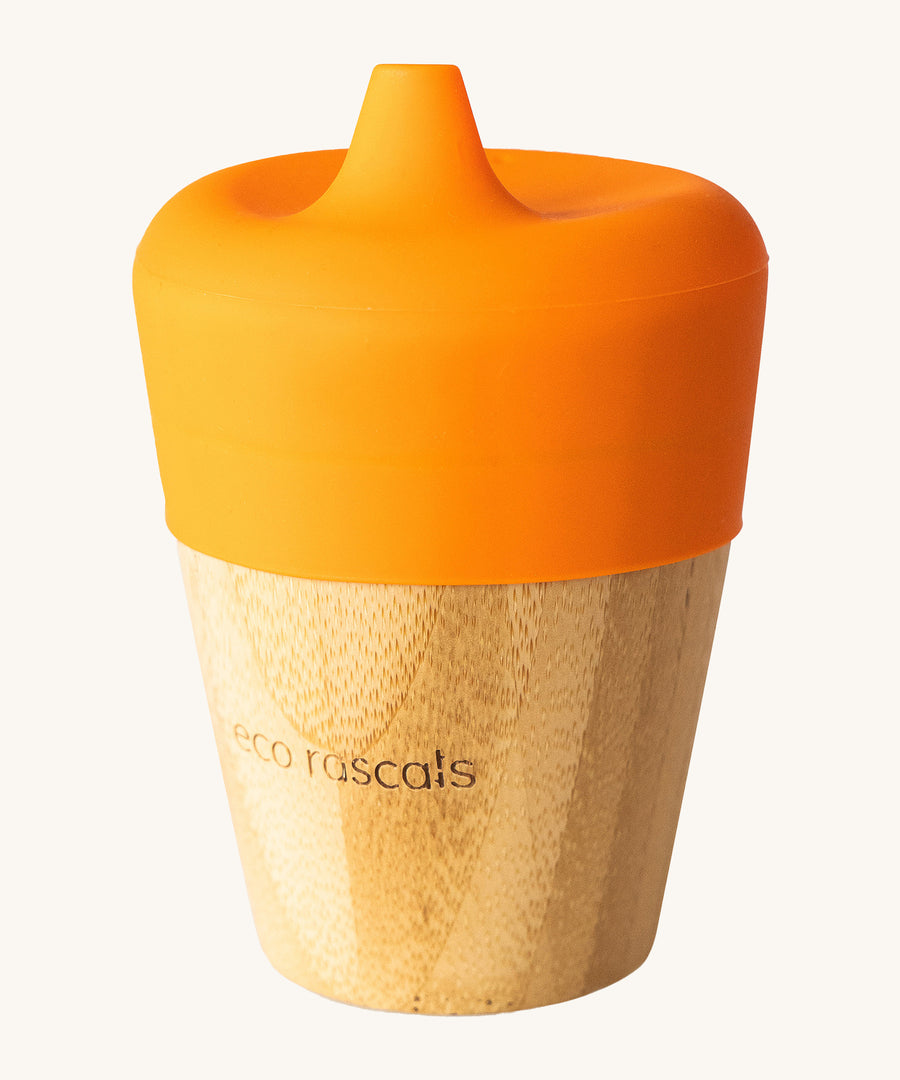 Eco Rascals Bamboo Sippy Cup with an orange sippy lid. 