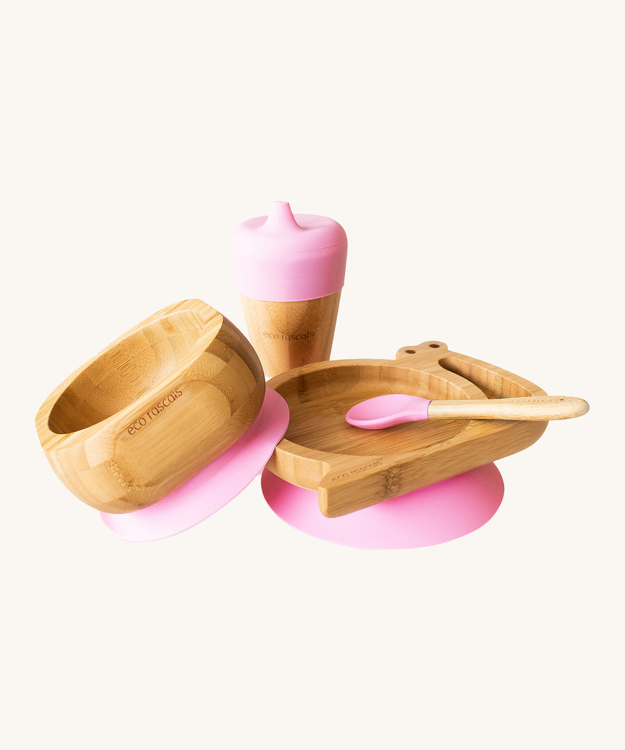 Eco Rascals Pink Snail Plate, Feeder Cup, Bowl & Spoon Gift Set