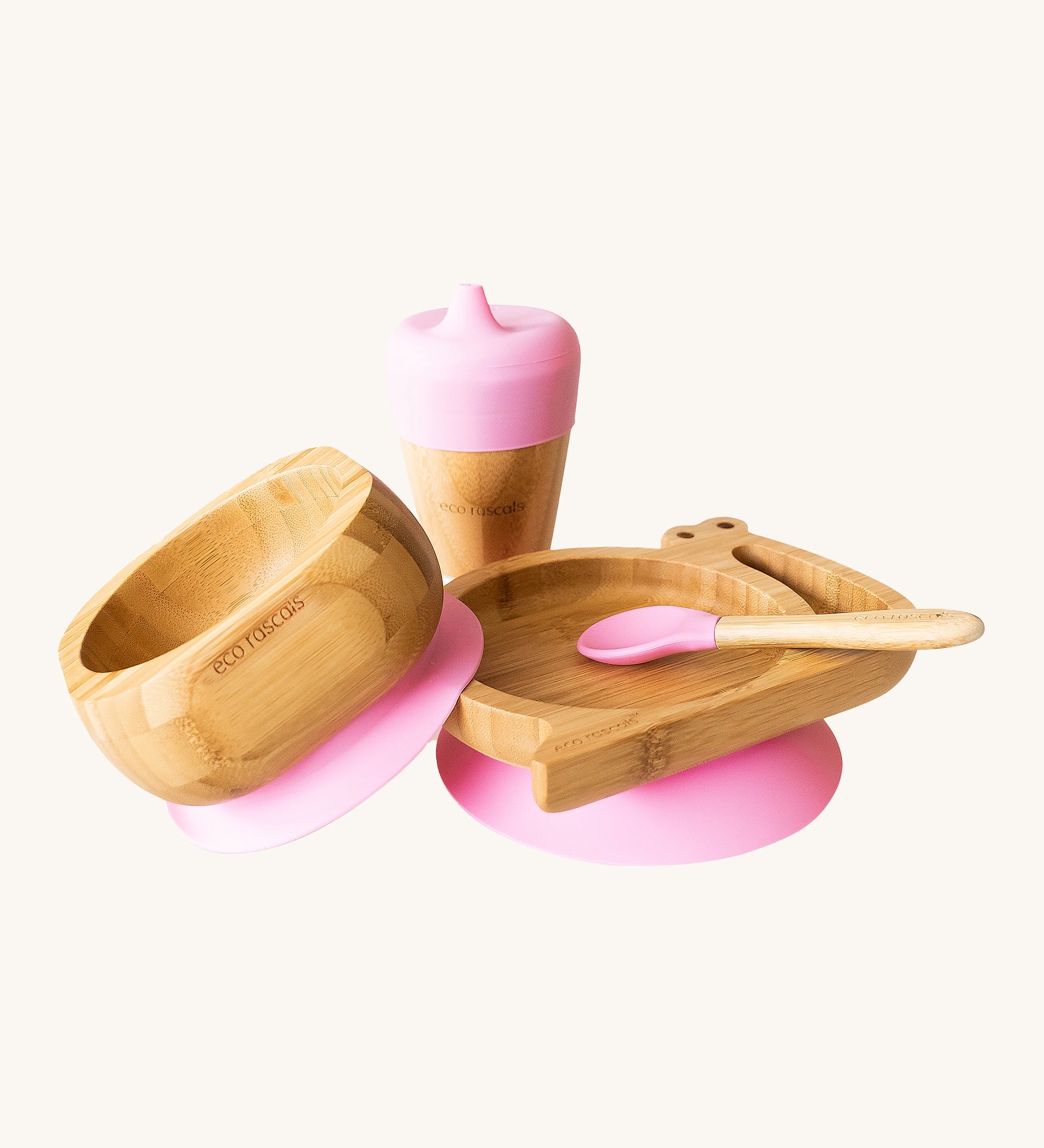 Eco Rascals Pink Snail Plate, Feeder Cup, Bowl & Spoon Gift Set