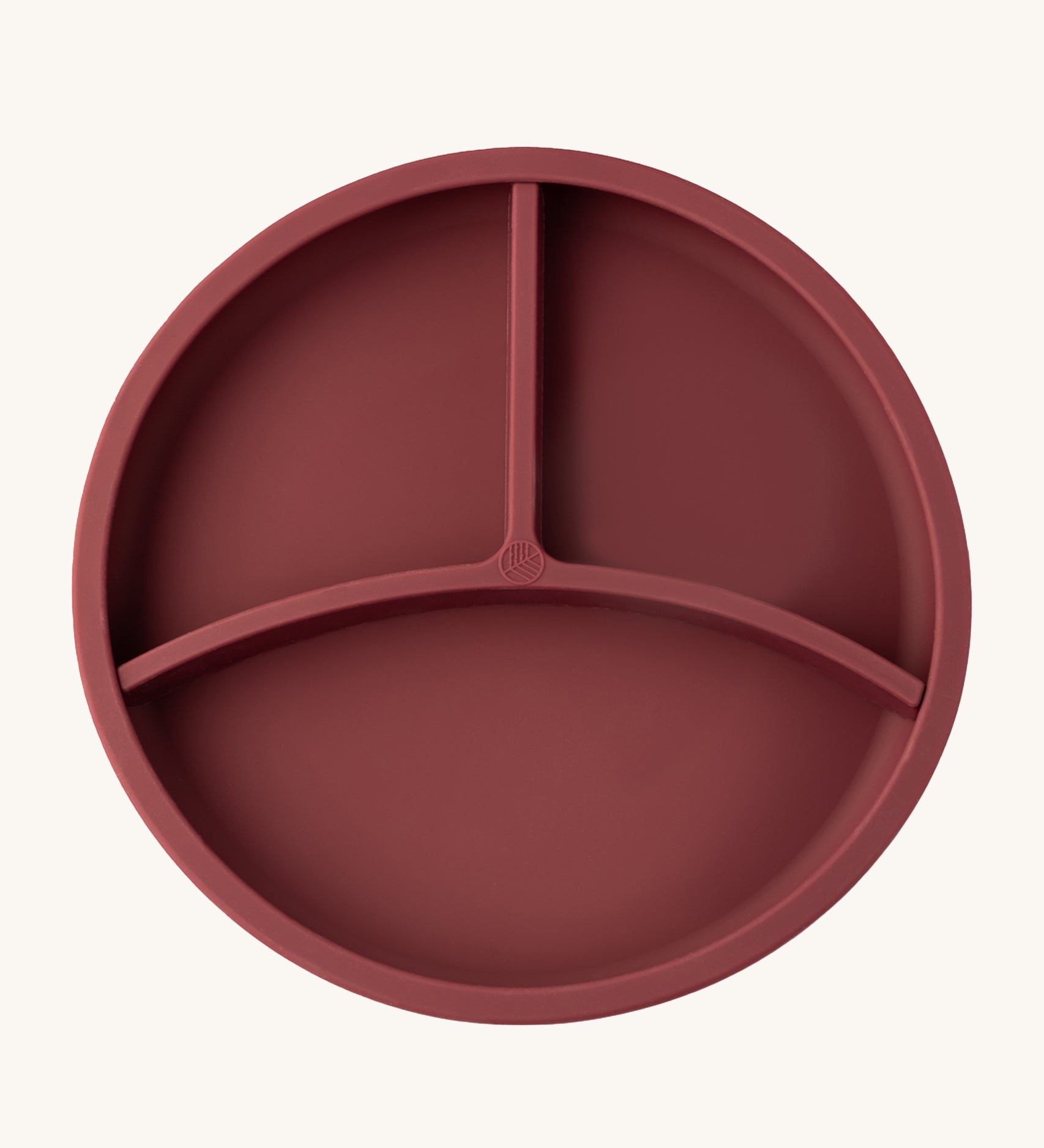 Eco Rascals Silicone Baby Plate in burgundy with removable divider. 