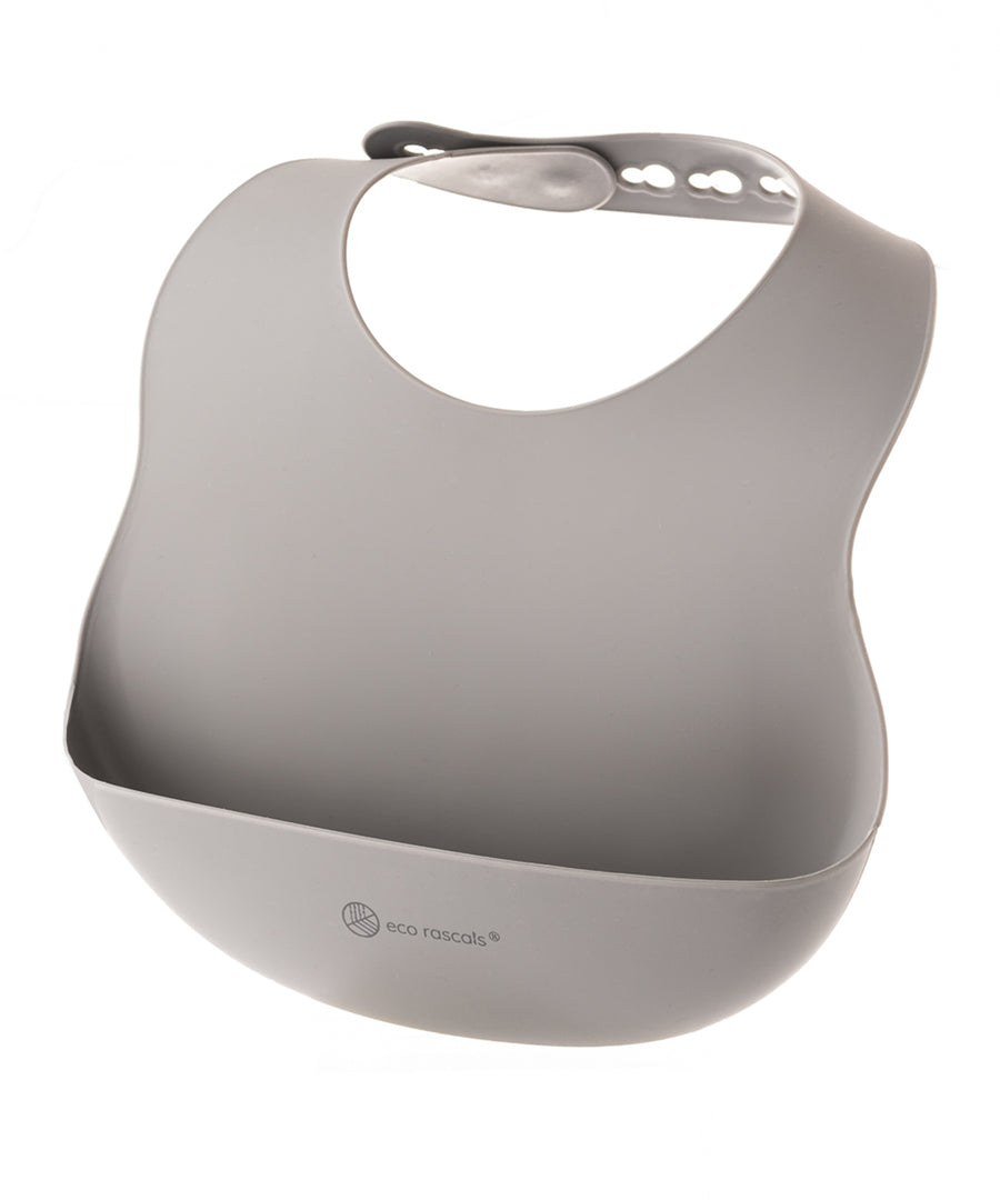 Eco Rascals Silicone Baby Bib in silver grey.. 