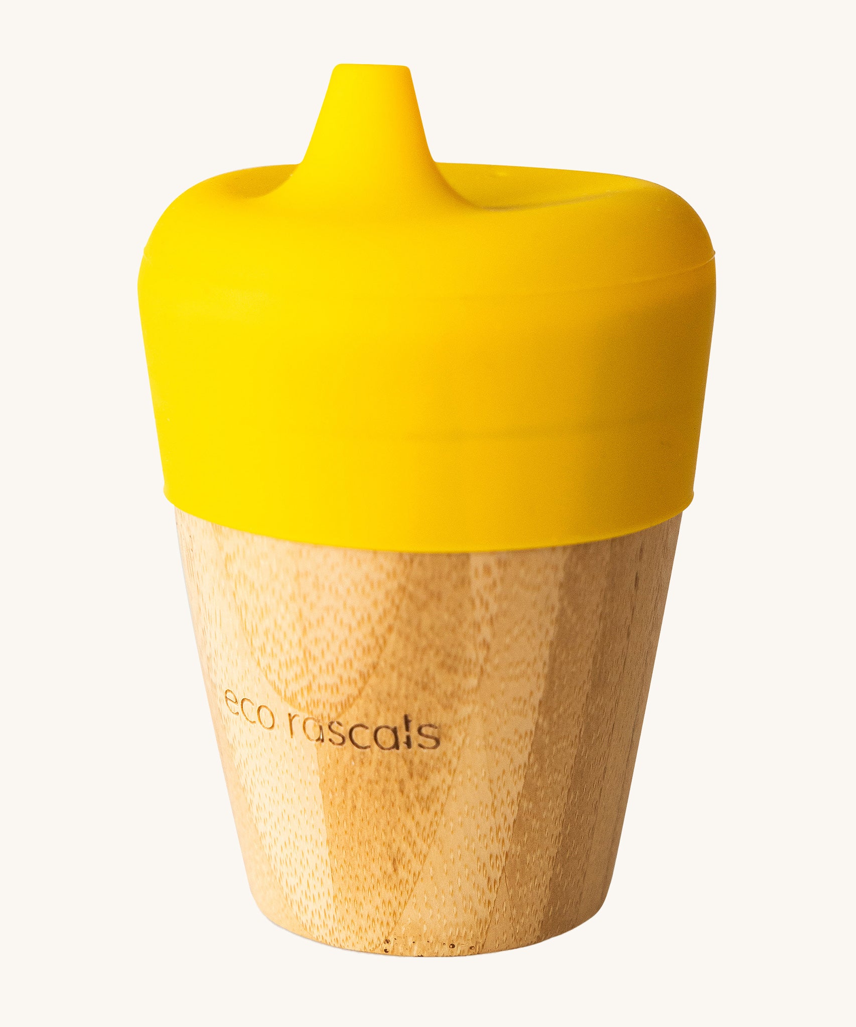 Eco Rascals Bamboo Sippy Cup with a yellow sippy lid.