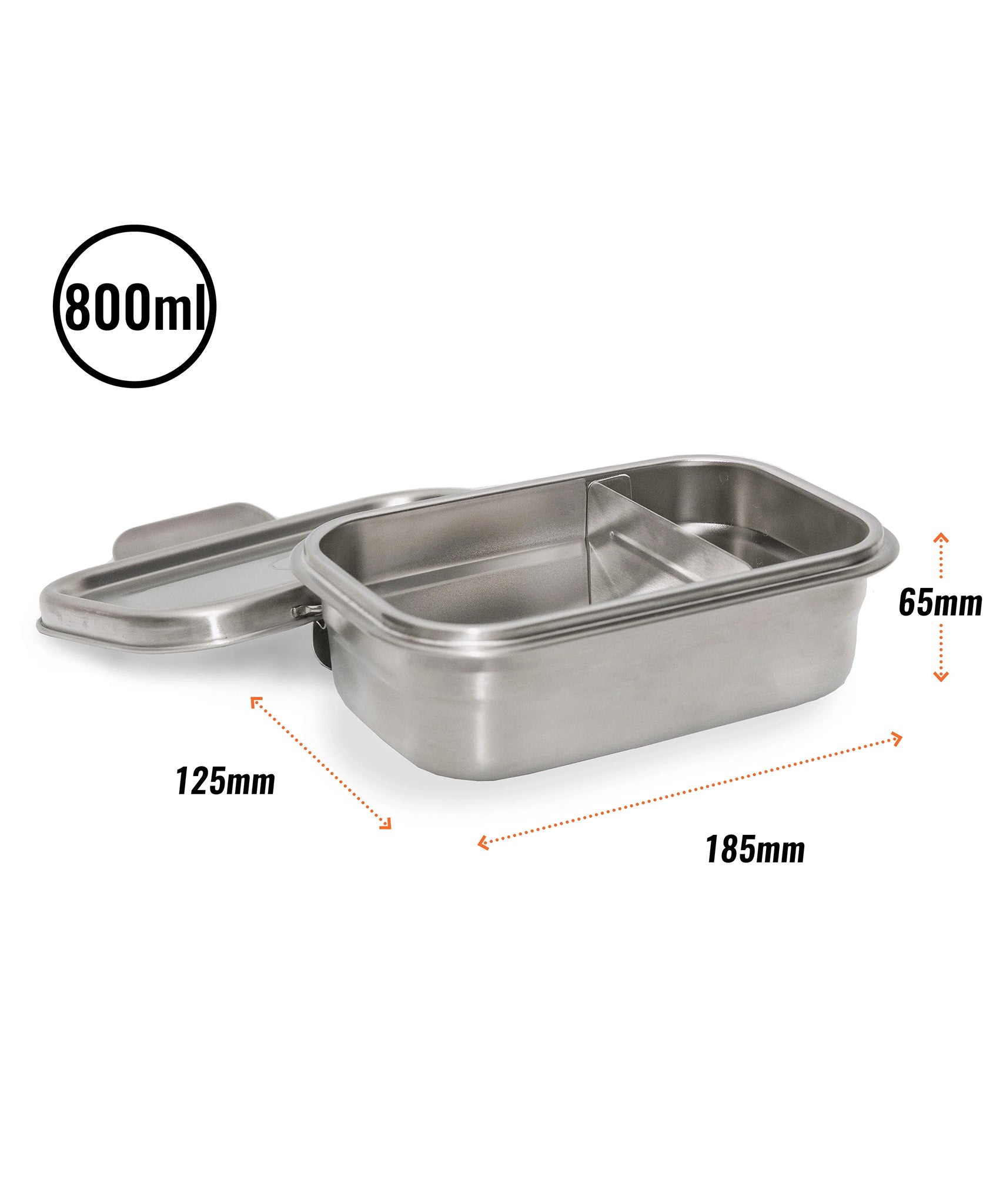 The measurements on the Elephant Box Clip & Seal Lunchbox With Removable Divider - 800ml