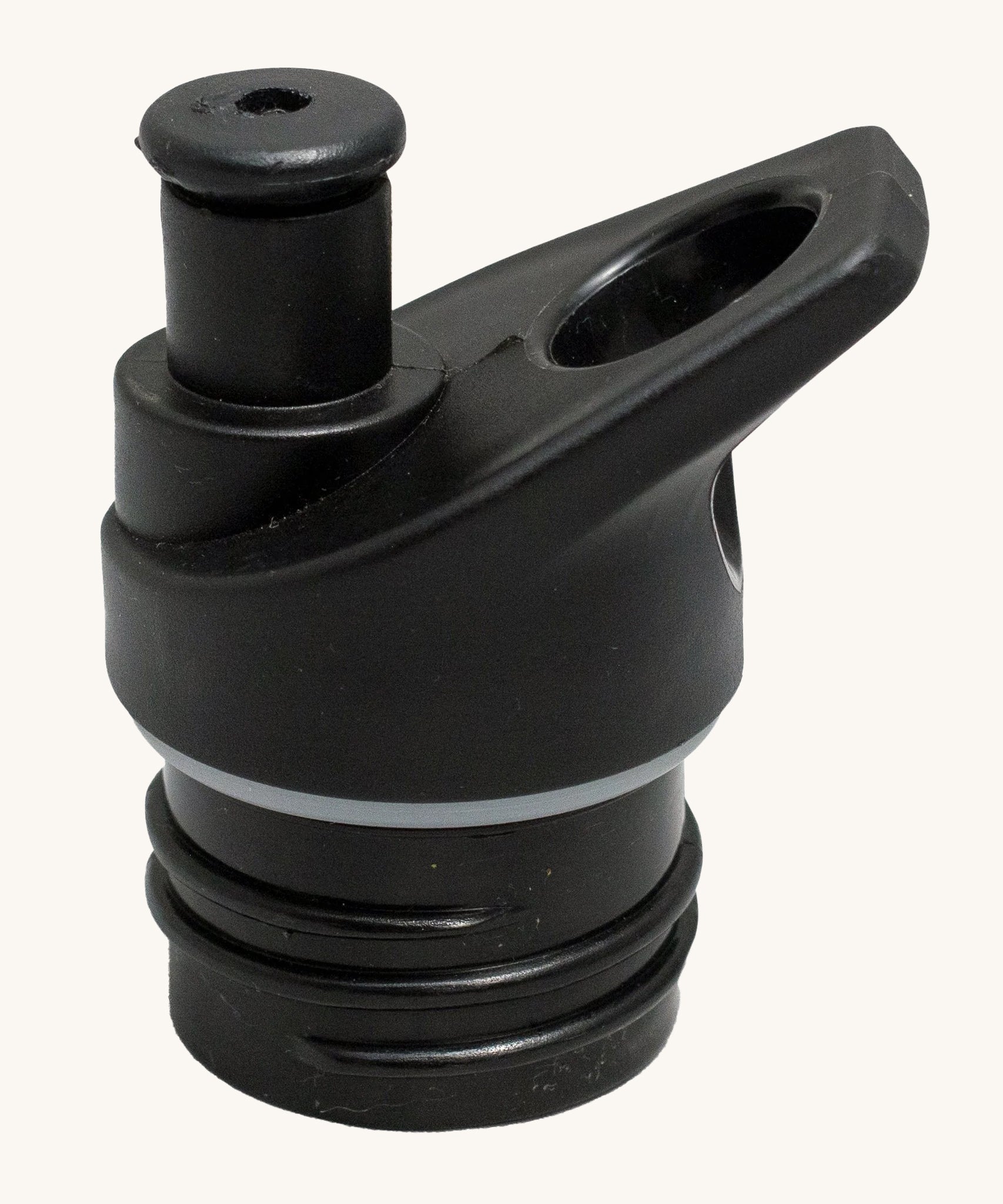 This Elephant Box Sport Cap is a black, easy-clean bottle cap/push down leak-free spout, which is BPA free. The image is on a cream background